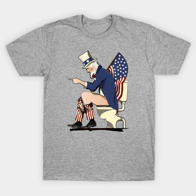 Uncle Sam on the Toilet T-Shirt by InTheWashroom